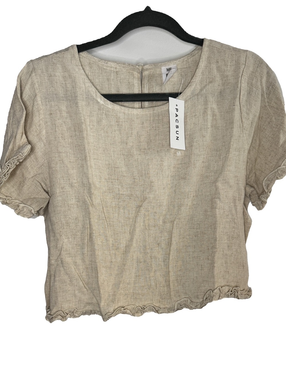 PacSun Me To We Natural Beige Oatmeal Color Short Sleeve Ruffle Hem Crop Top